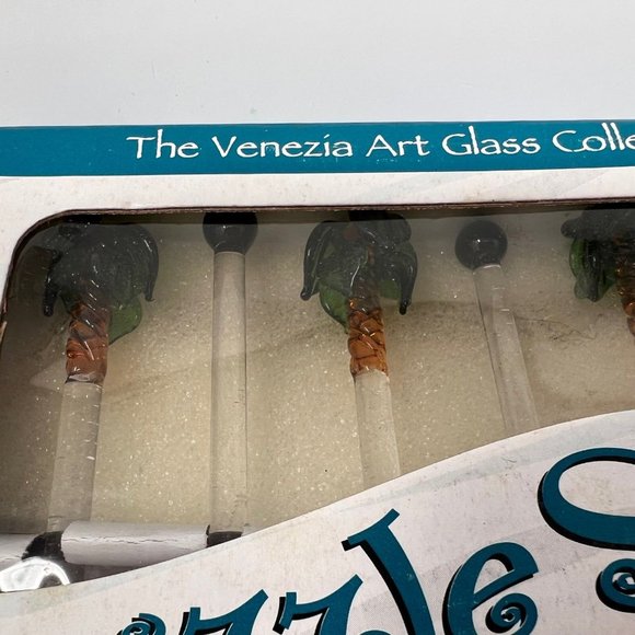 Swizzle Sticks LS Arts Venezia Art Glass Palm Trees New Old Stock 2 Sets of 6 - Picture 3 of 10